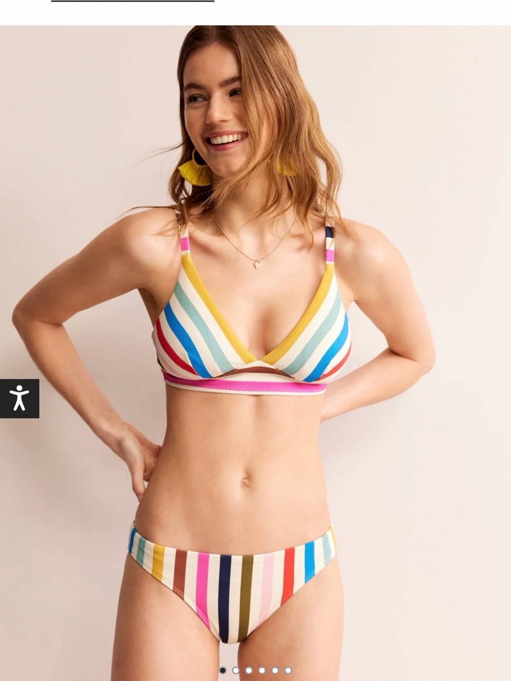 Rare Boden Multi-Stripe V-Neck Bikini Set in Yellow, Blue, Pink